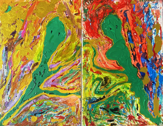 NATURE DANCES-FOREST DANCE FOR PEACE. 2 Canvases 24 x 36 in