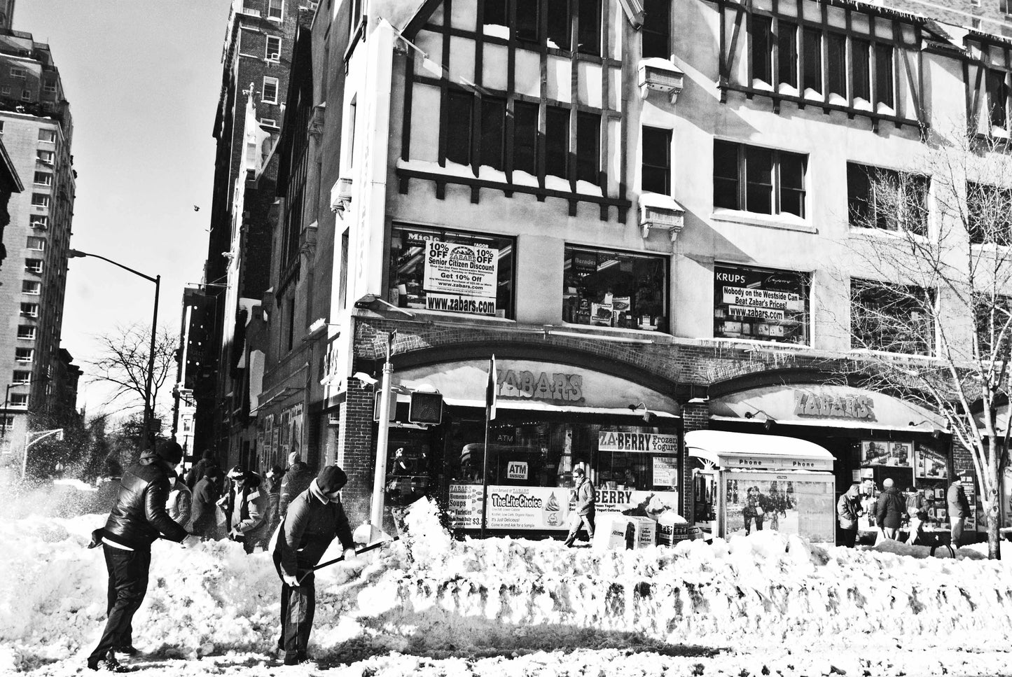 The famous Zabars Cafe at the corner of Broadway and West 80th Street on a snowy winters day