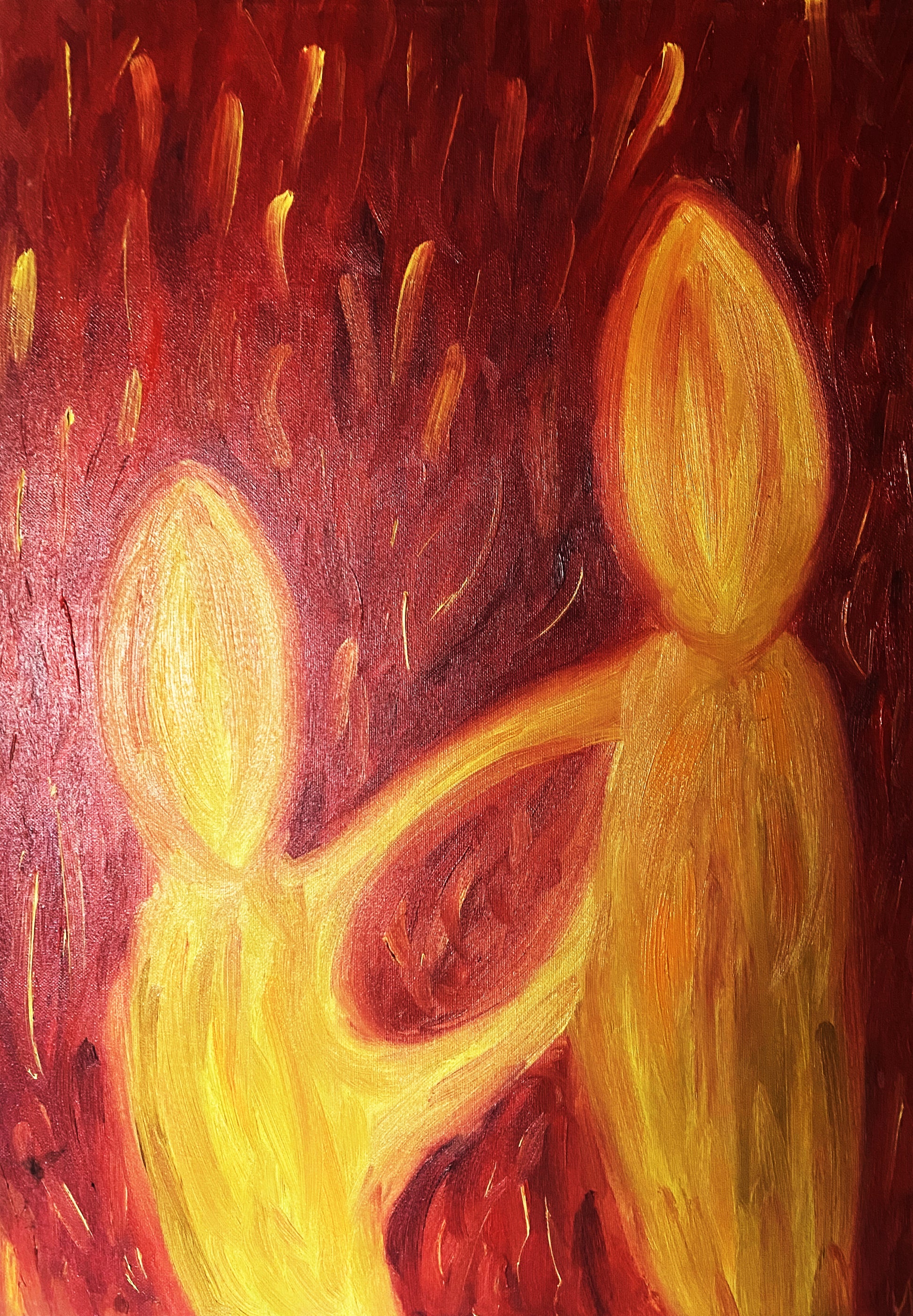 Alessandra Mattanza | DANCING TOGETHER, 19.6 x 27.5 in - Oil on Canvas. . An original work in oils on quality canvas of two abstract figures dancing.