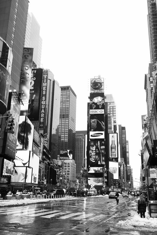 A classic image of New Yorks iconic Time Square on a winters day.