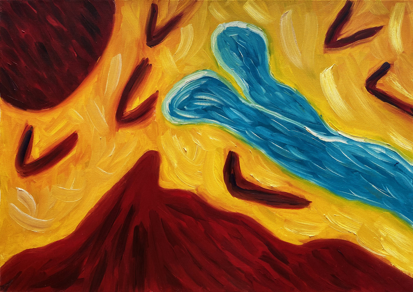 Alessandra Mattanza | FLYING RIDER, 19.6 x 27.5 in - Oil on Canvas.