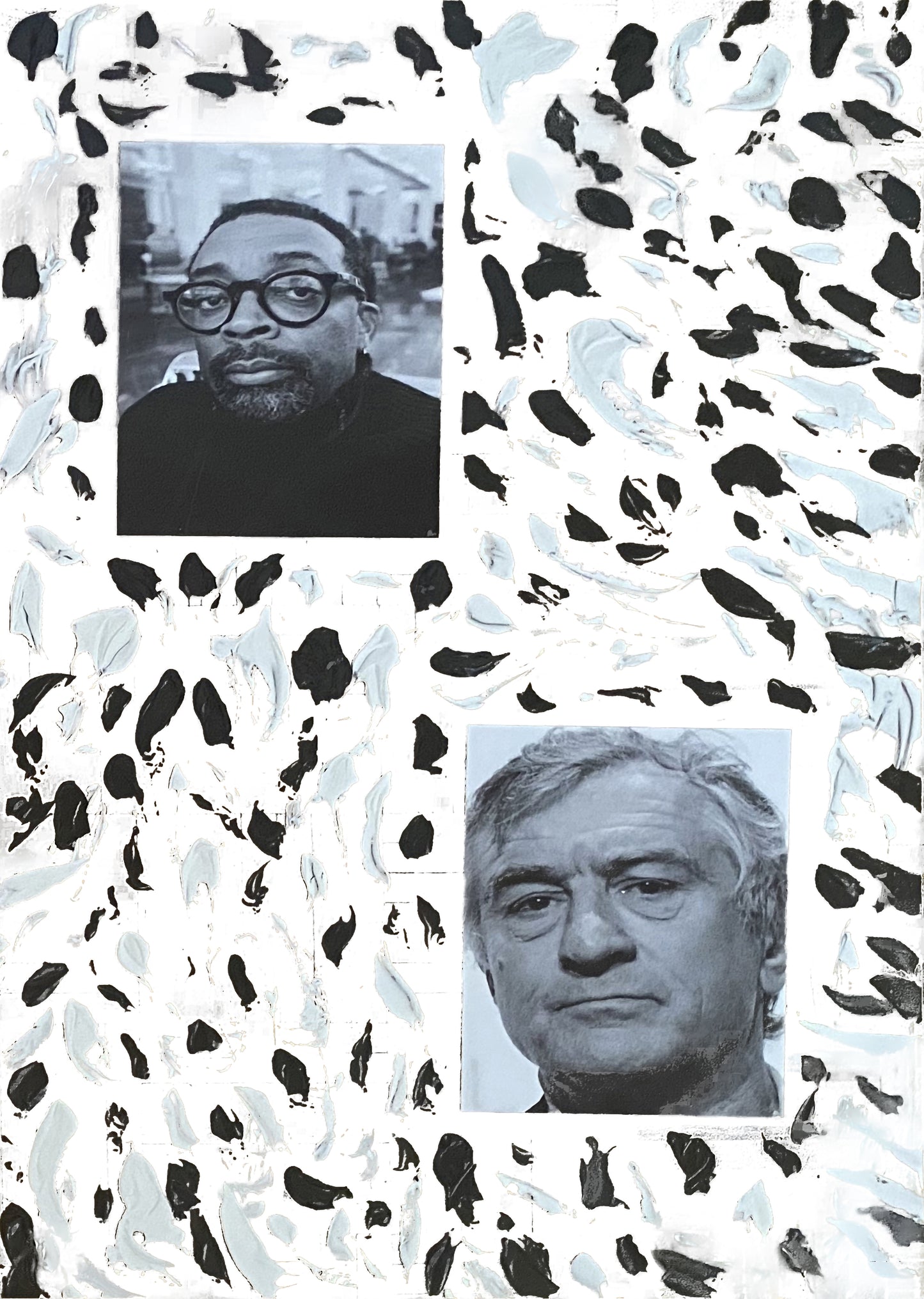 Photography (Robert De Niro and Spike Lee), acrylic, and knife on plexiglass, NEW YORK BLACK AND WHITE (2022)