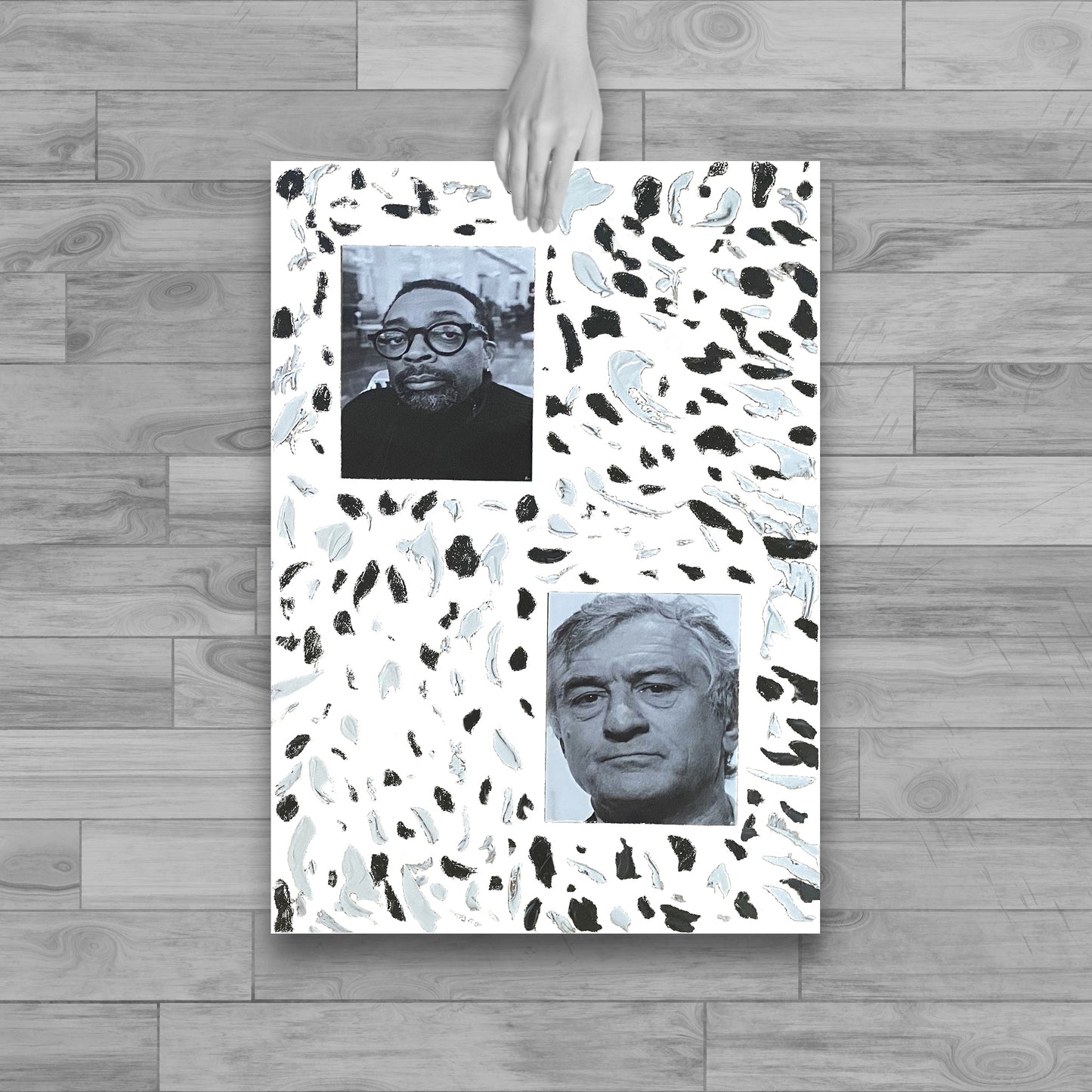 Photography (Robert De Niro and Spike Lee), acrylic, and knife on plexiglass, NEW YORK BLACK AND WHITE (2022)