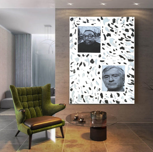Photography (Robert De Niro and Spike Lee), acrylic, and knife on plexiglass, NEW YORK BLACK AND WHITE (2022)