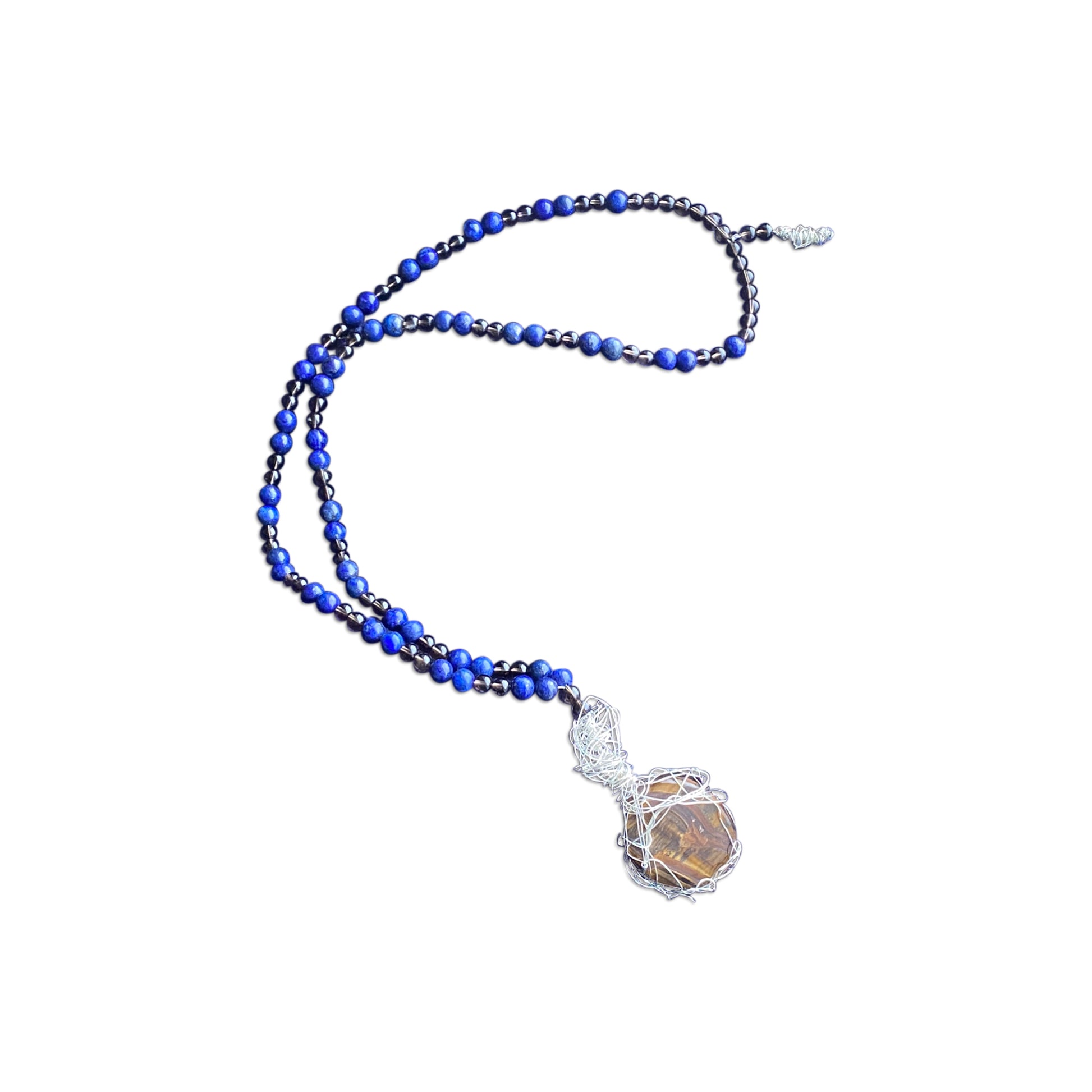 Alessandra Mattanza | BLU TIGER POWER - An ART TOTEM NECKLACE, created from precious and semiprecious stones, for good energy and luck, to be hung on a wall, displayed on a table, or worn only on very special occasions.
